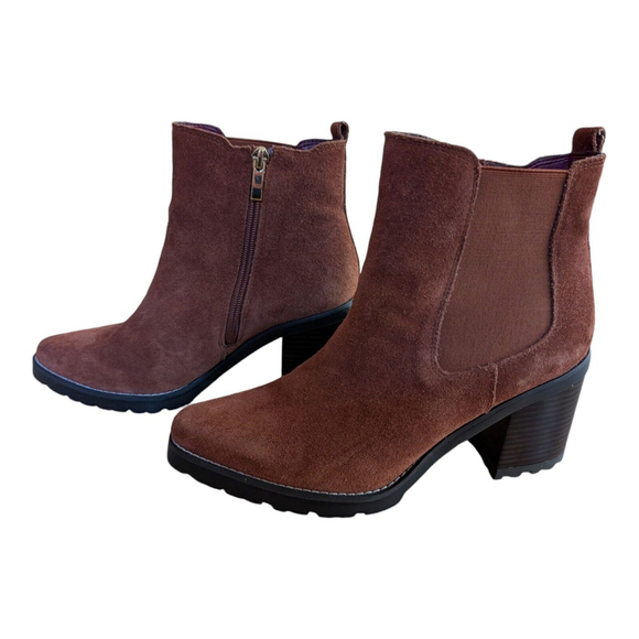 Franco Sarto Trent Rust Suede Leather Block Heel Pointed Toe Chelsea Boots 9.5M - Picture 1 of 6